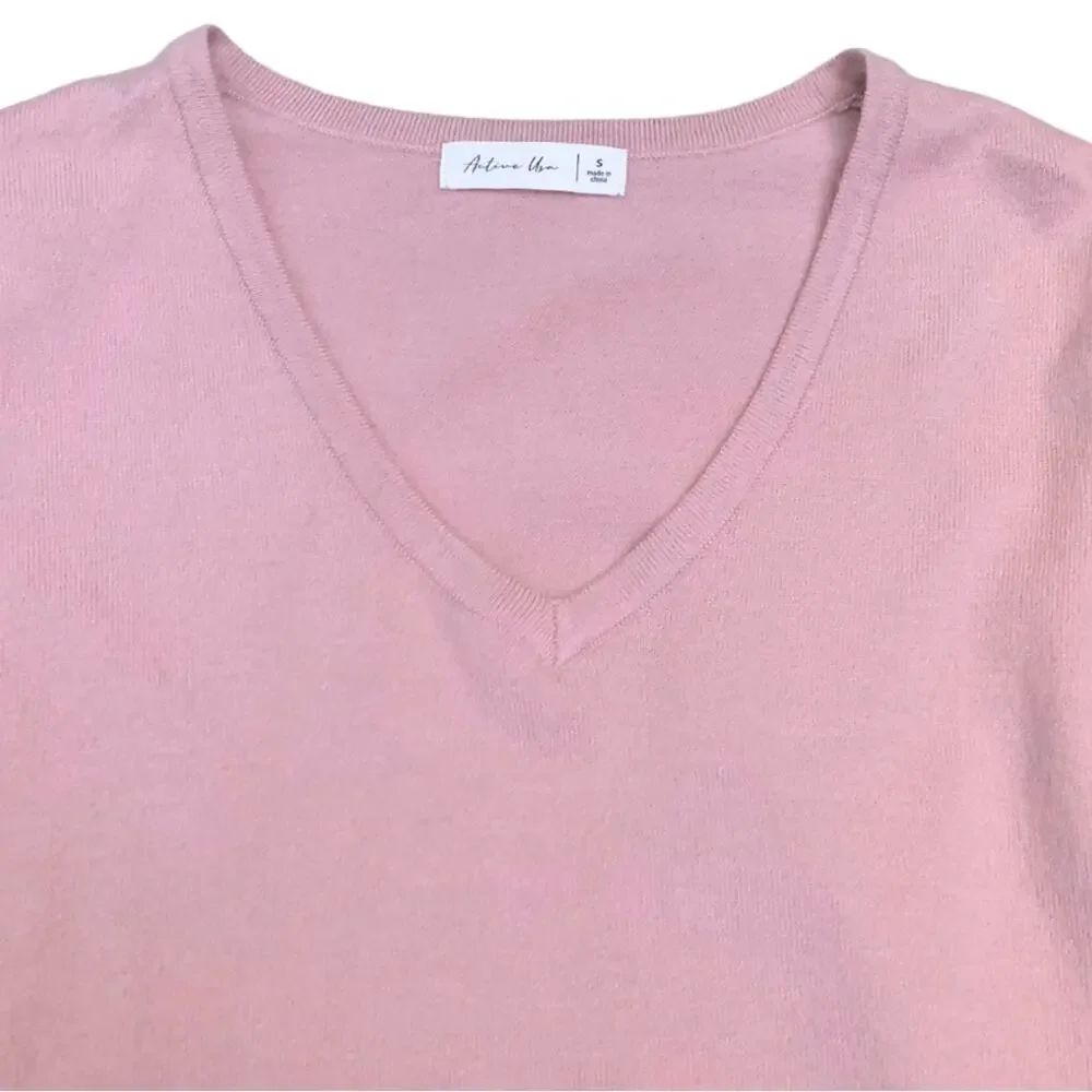2/$30 Soft Pink Blush VNeck Long Sleeve Sweater Feminine Preppy 90s Minimalism - Picture 3 of 9